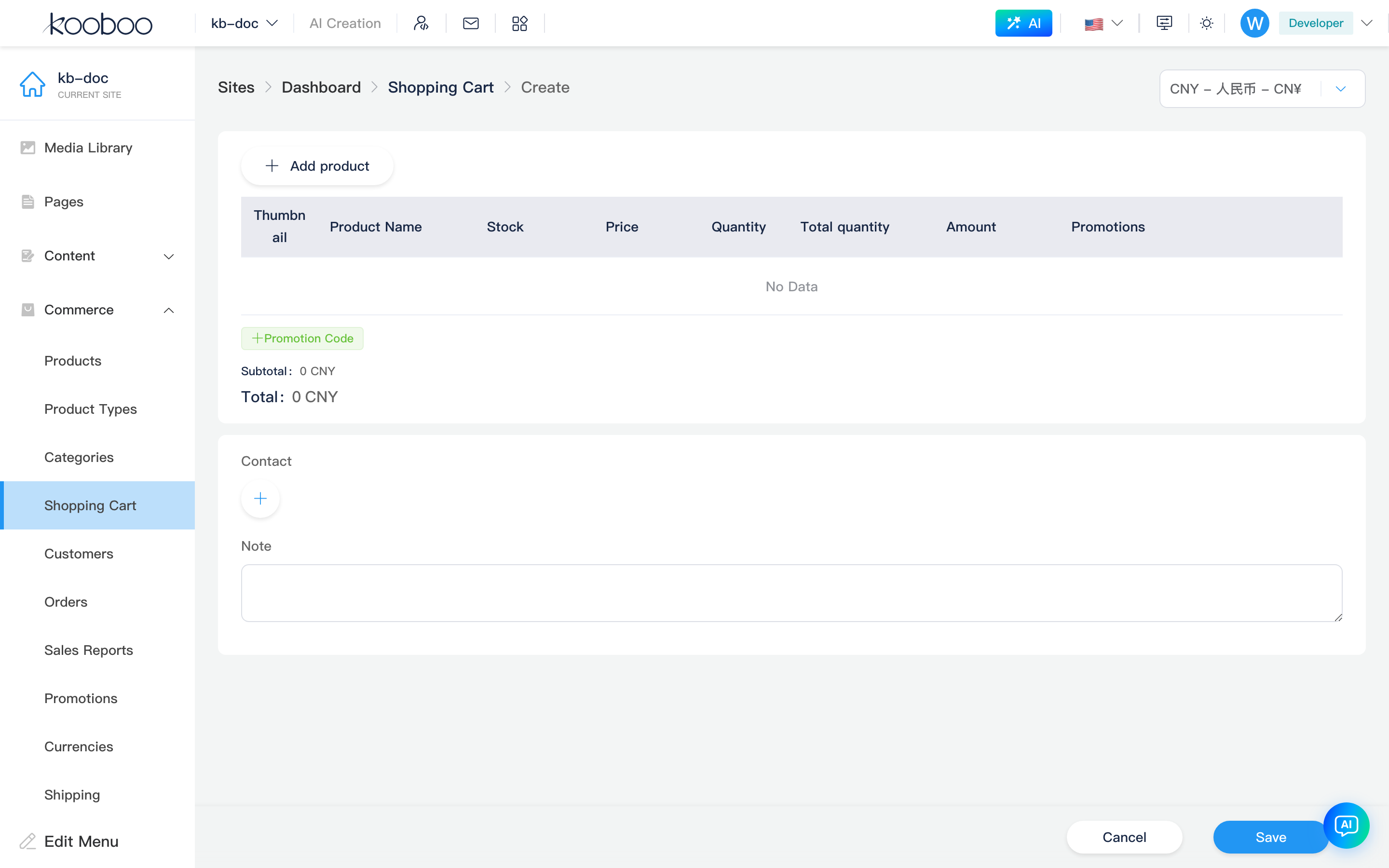 Create cart: product table, discount codes, subtotal shipping total and contact delivery