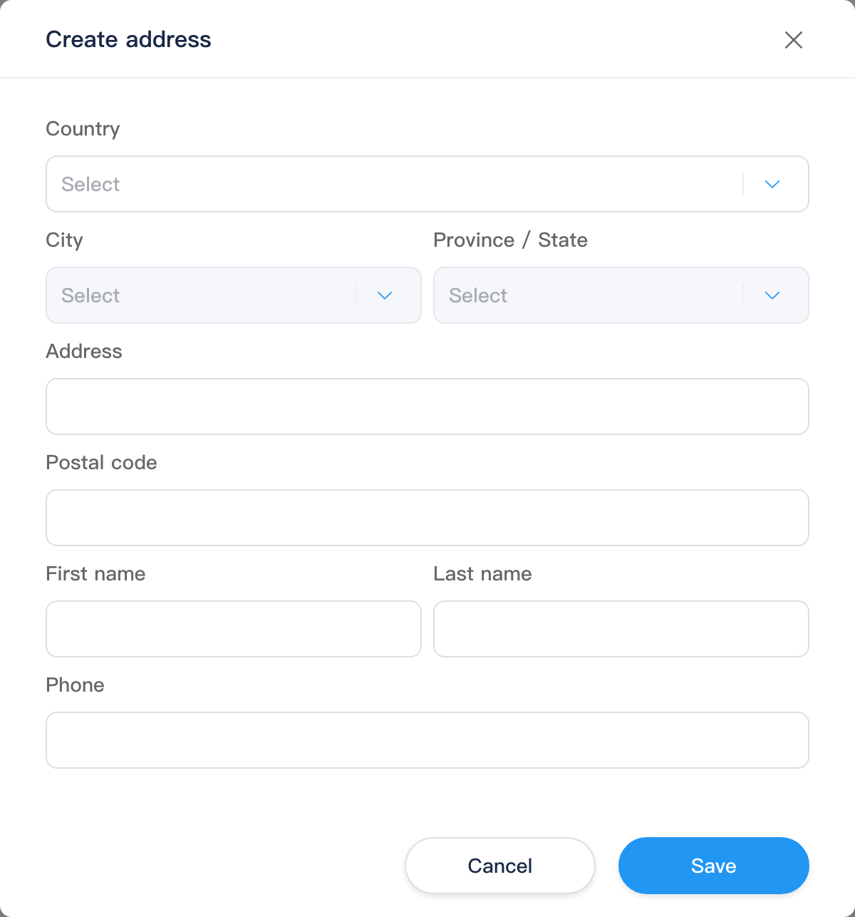 Add address dialog: country region and street