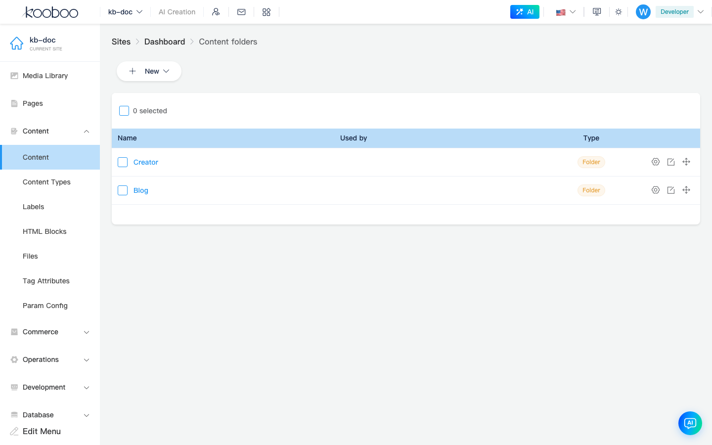 Content folder list