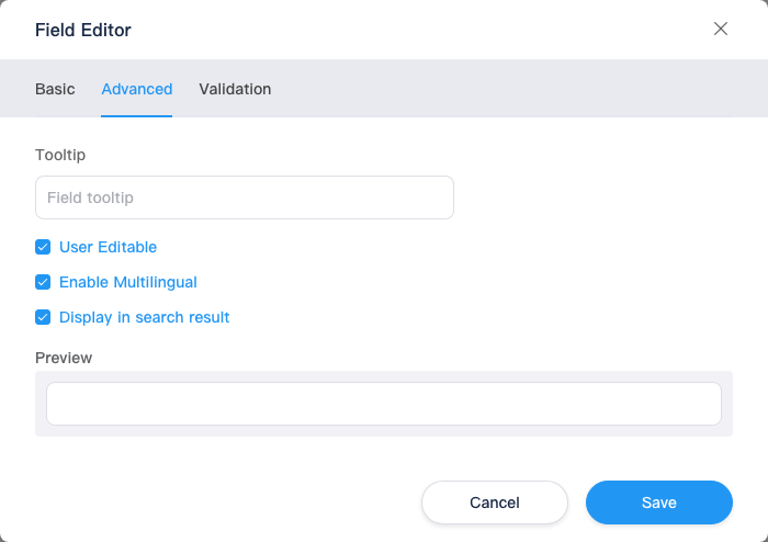 Field editor: Advanced tab