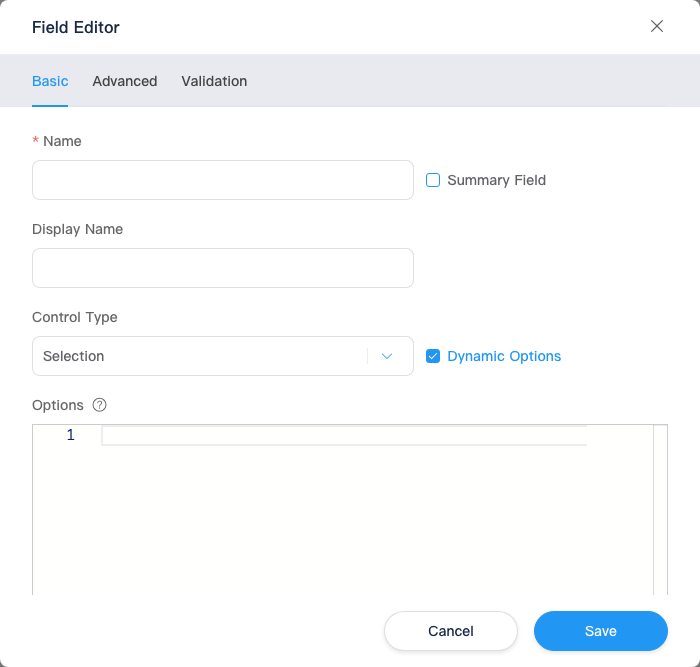 Field editor: dynamic options and KScript editor