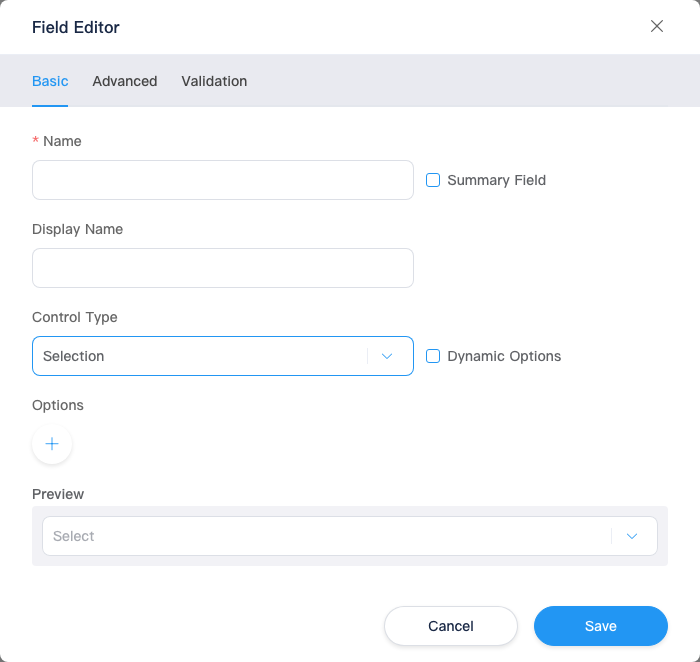 Field editor: select with fixed options