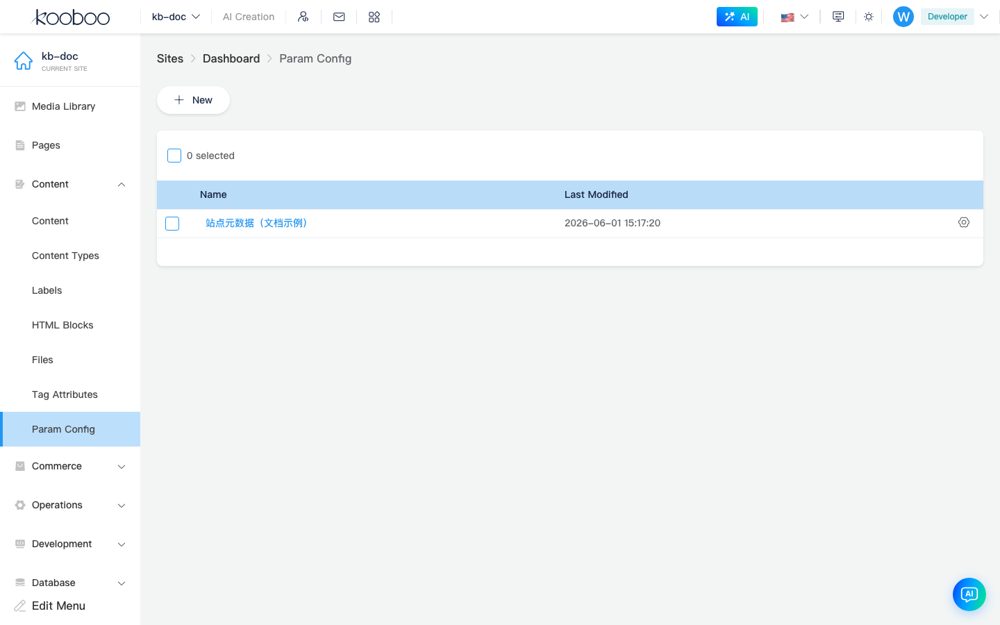 Parameter config list