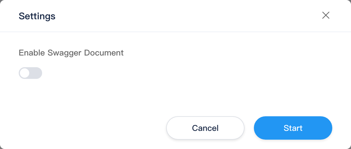 API Swagger settings dialog