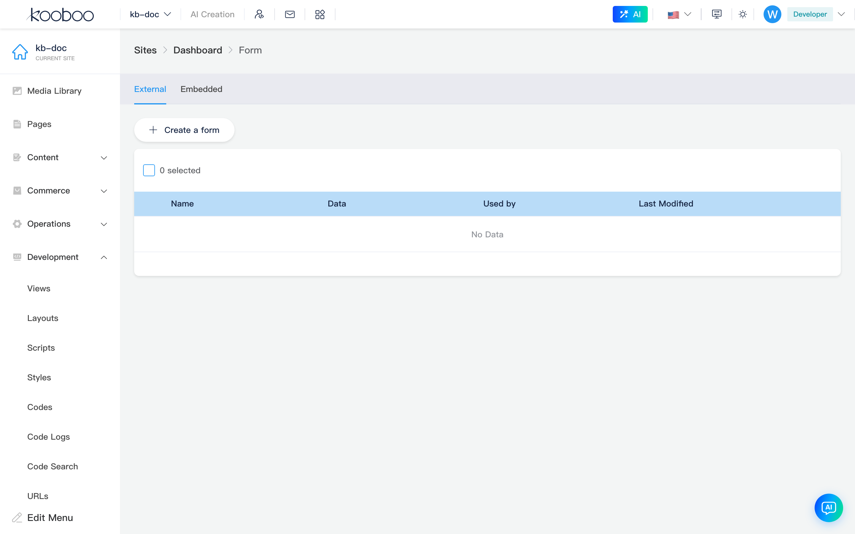 Forms page overview (external tab)