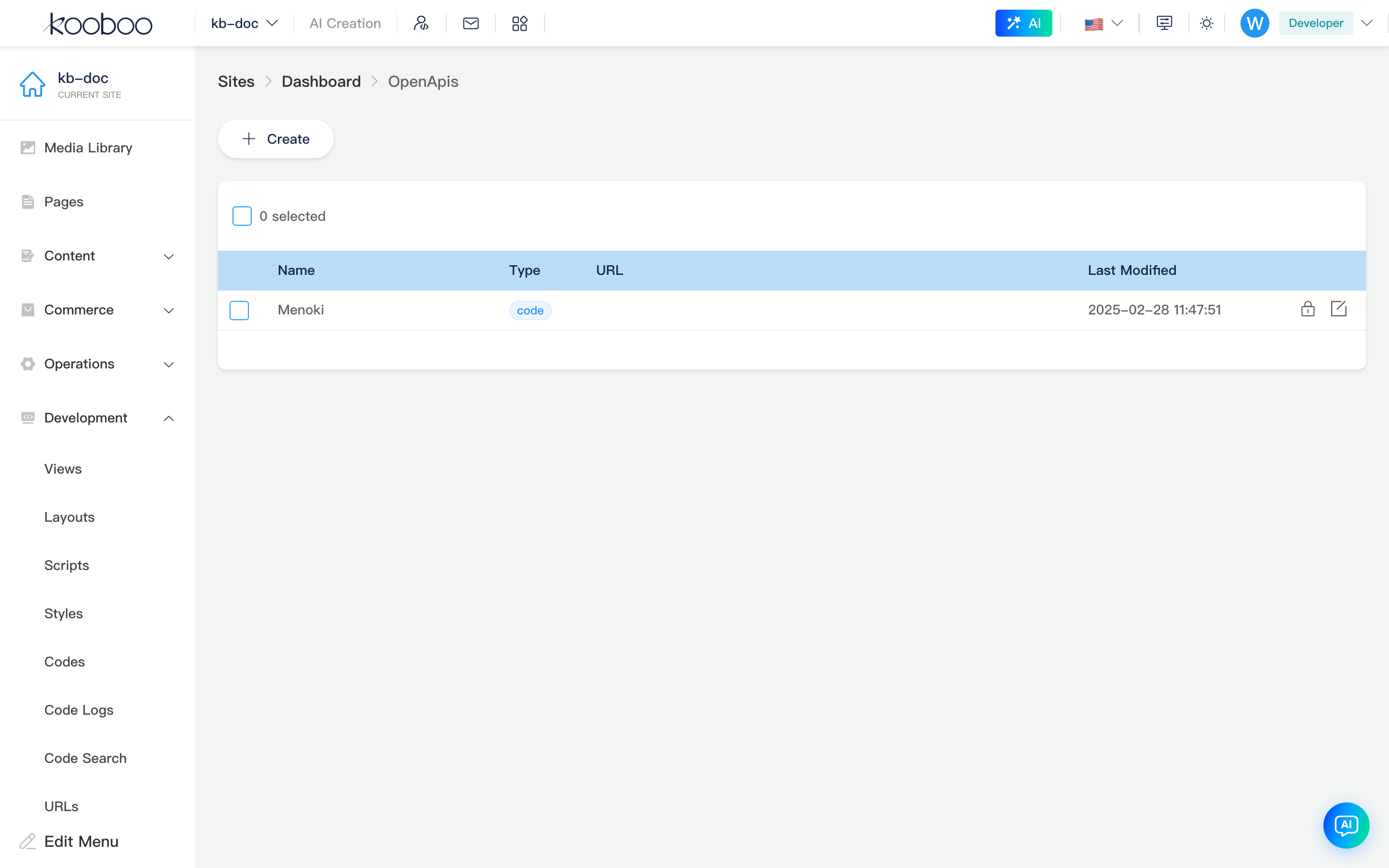 Open API list overview