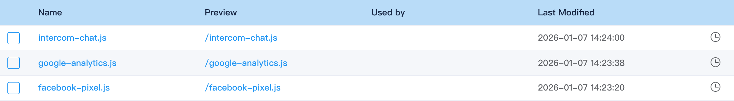 External scripts list