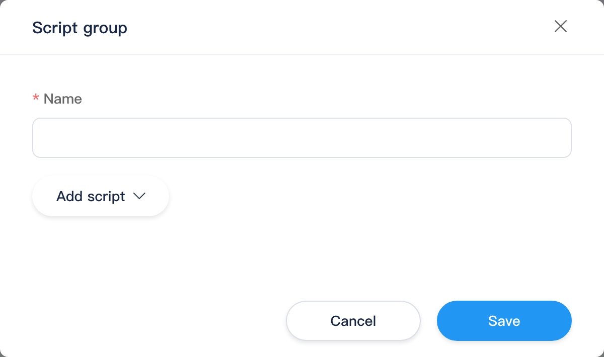Script group dialog: name and script list