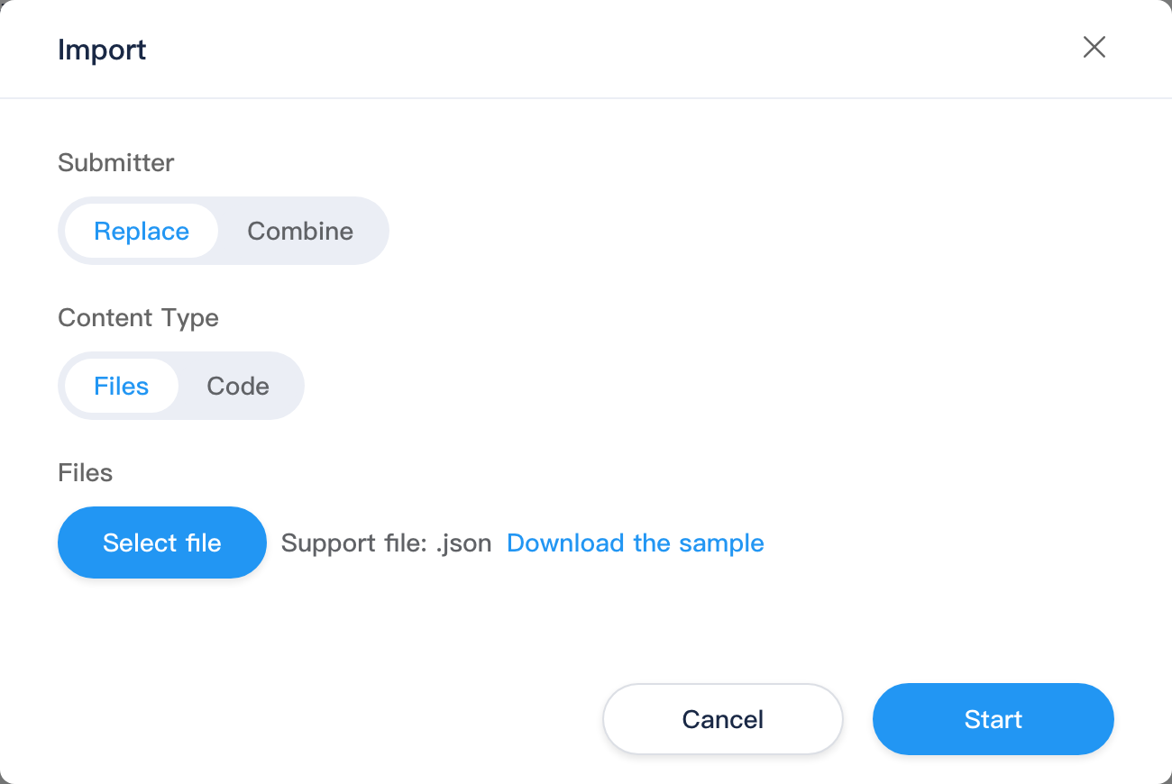Import dialog