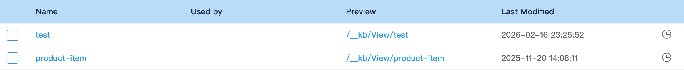 Views list table
