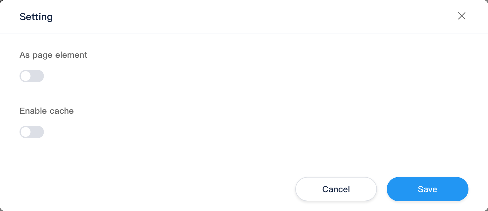 View settings: page element and cache