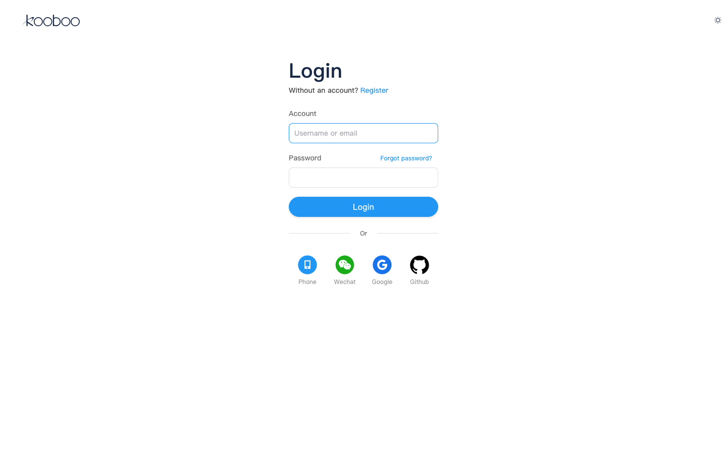Kooboo login page