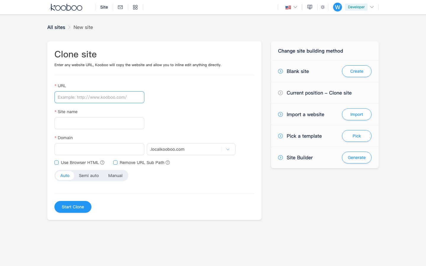 Clone site flow