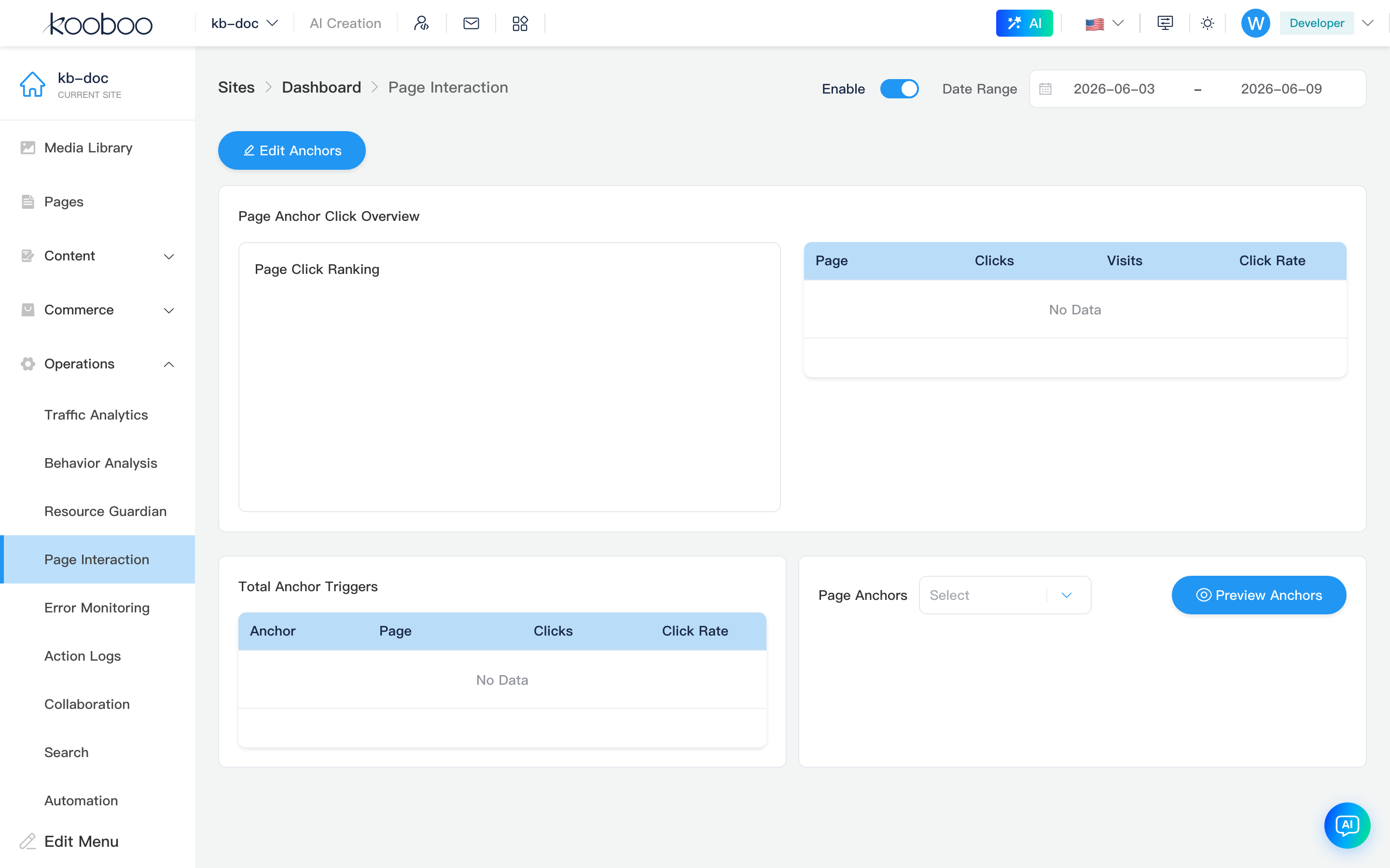 Page Interaction main screen overview