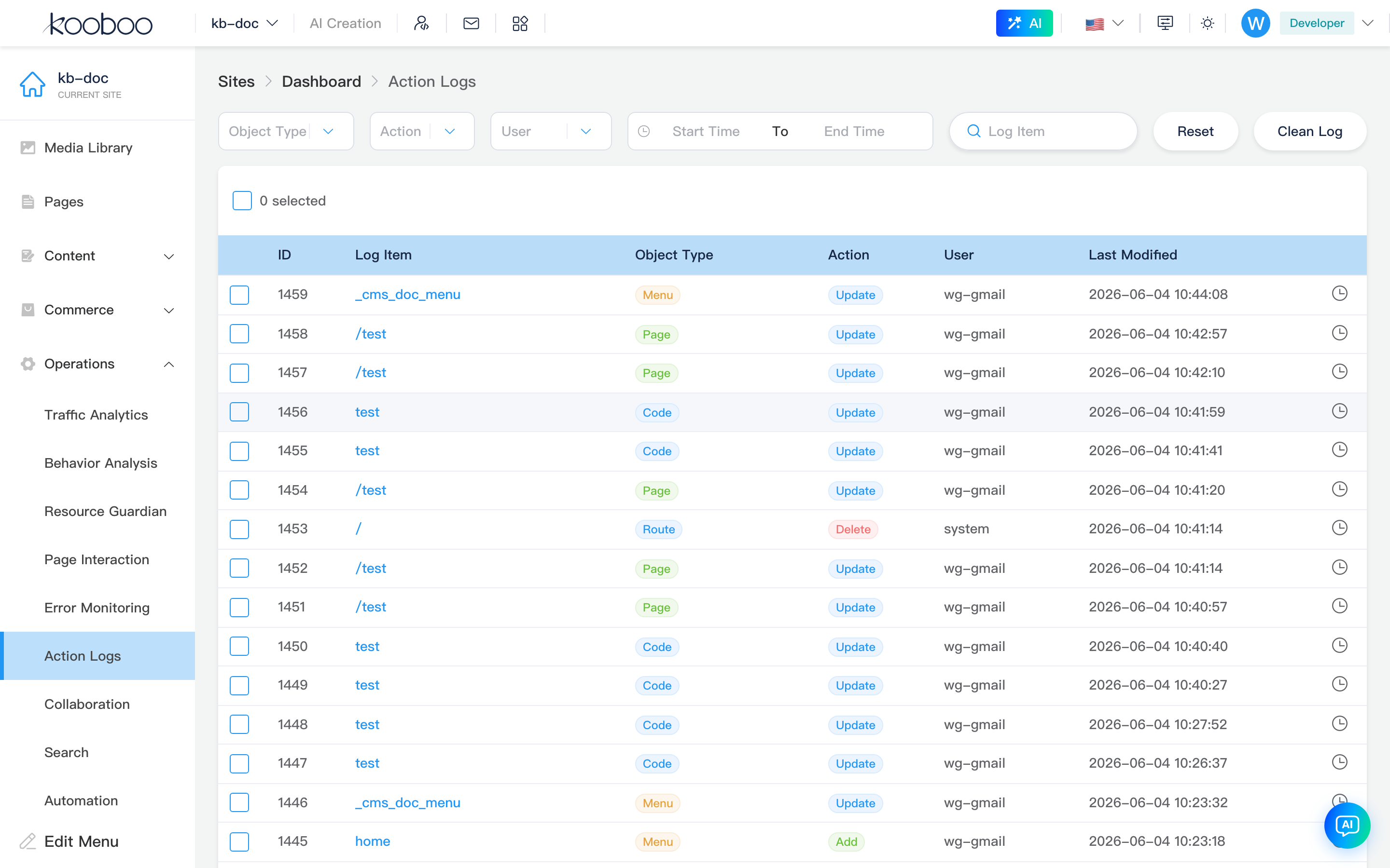 Site logs overview