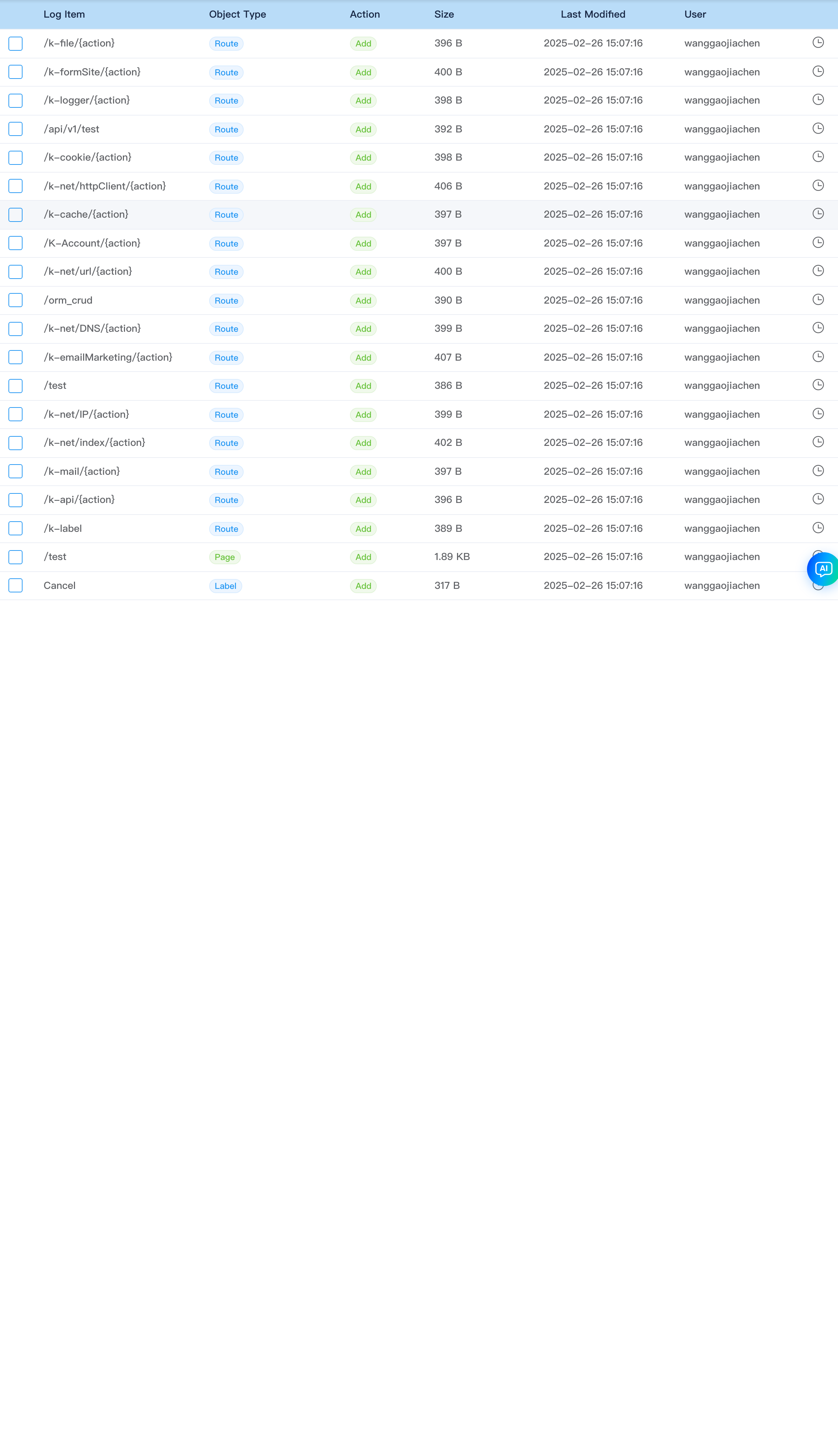 Sync log: local changes list