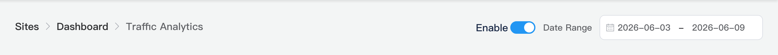 Visitor Logs header: enable switch and date range