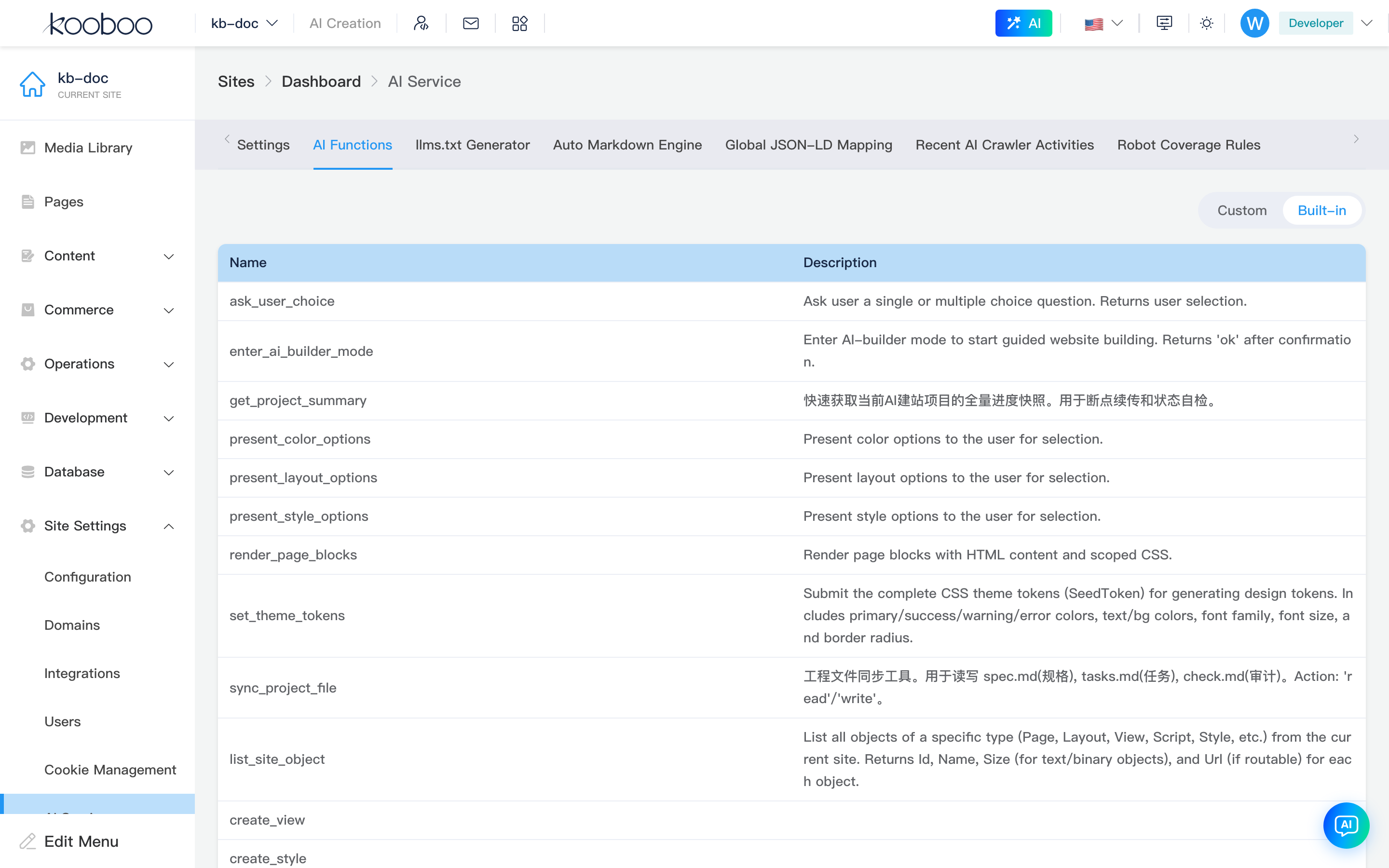 AI Functions built-in list
