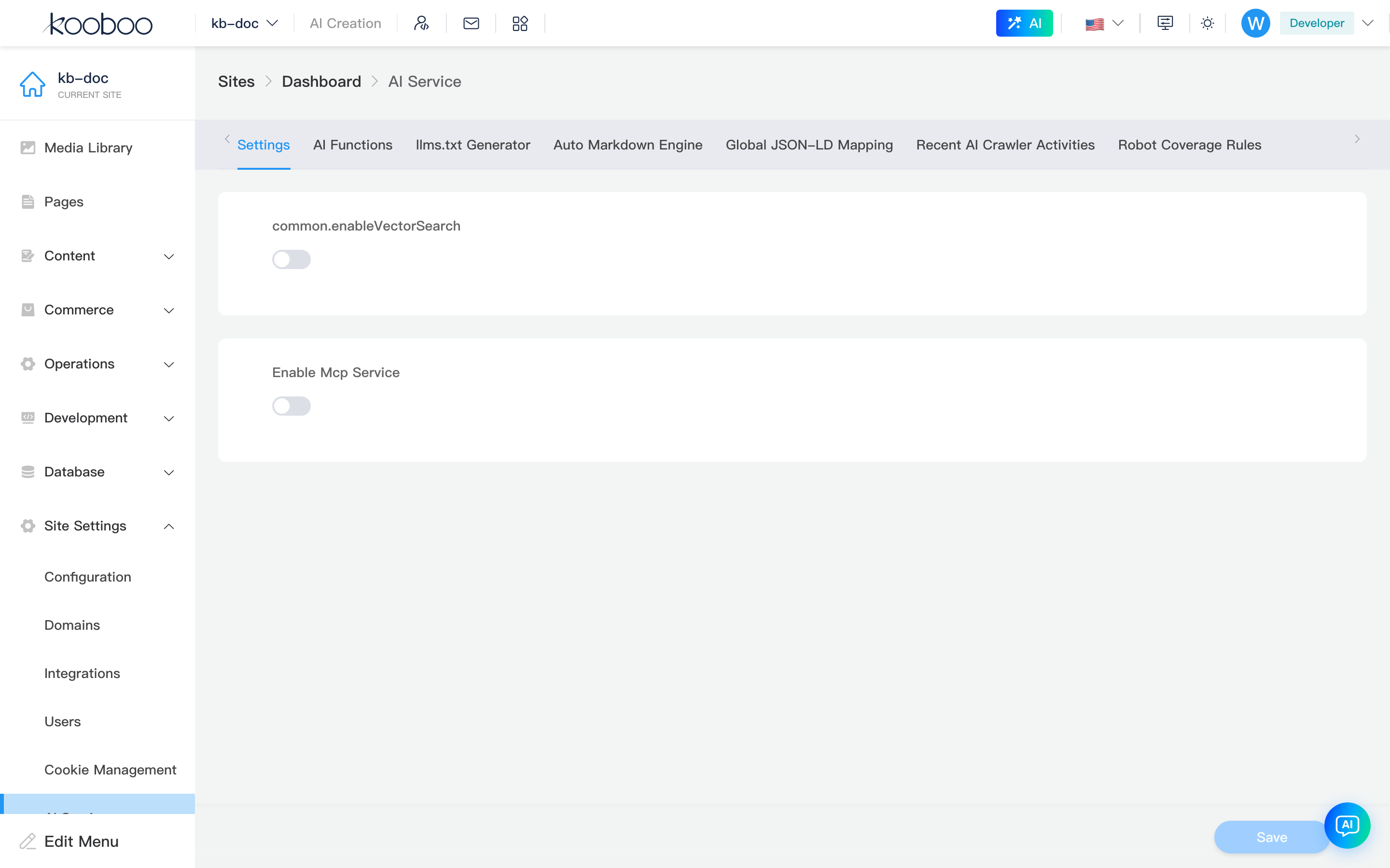AI Service Settings tab