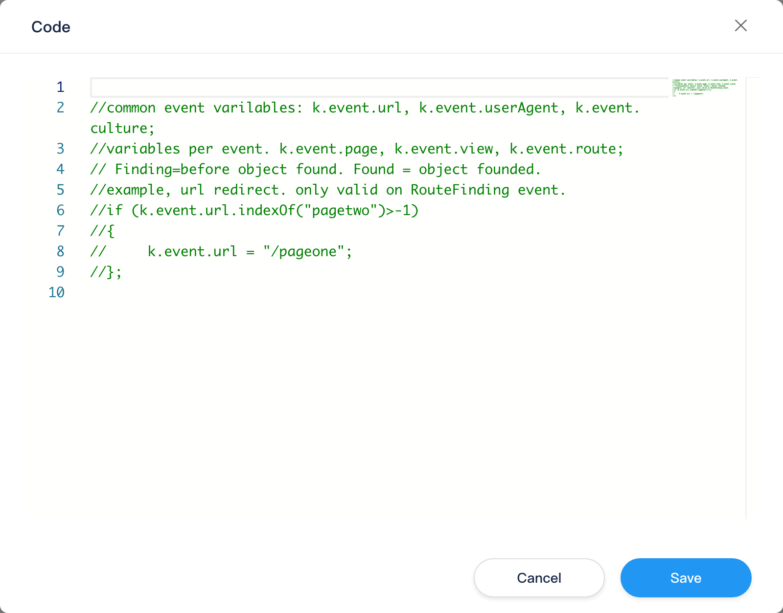 Code edit dialog