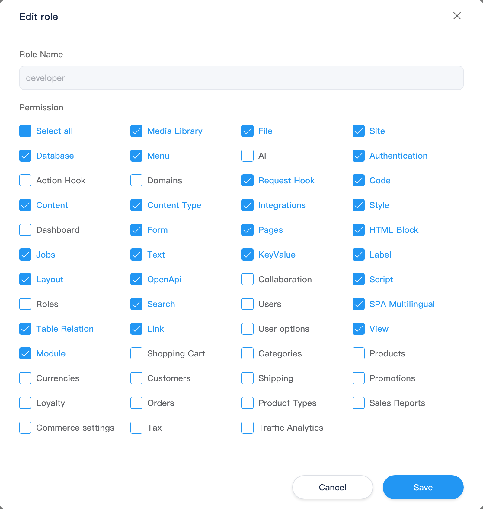 Edit role permissions